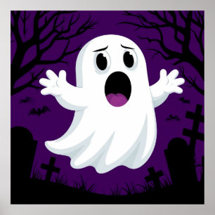 Poster Scène effrayante d'Halloween avec un fantôme de de