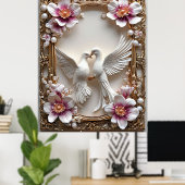 Poster Scène élégante de colombes blanches (Bureau à domicile)