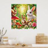 Poster Scène fantaisiste de forêt avec lapins, écureuils (Cuisine)