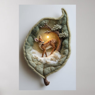 Poster Scène féerique de faon hivernal douillet - Artisan