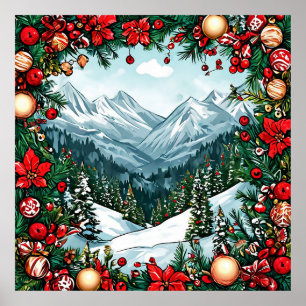 Poster Scène festive de pays des merveilles hivernal