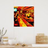 Poster Scène Fun Bar | Barman et clients (Cuisine)