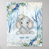 Poster Scène hivernale d'éléphant bébé - Nurserie (Devant)