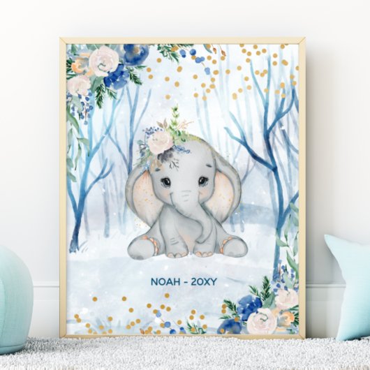 Poster Scène hivernale d'éléphant bébé - Nurserie