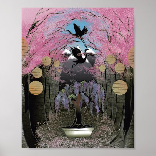 Poster Scène japonaise de fleurs de cerisiers (Devant)