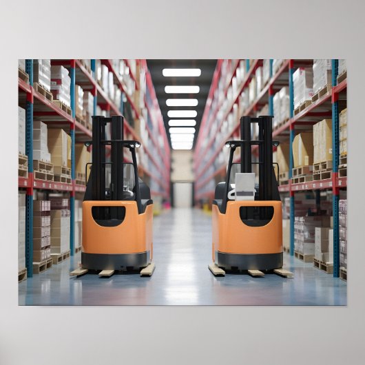 Poster Scène logistique dynamique - Entrepôt de détail (Devant)