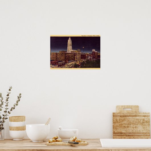 Poster Scène nocturne de Columbus Ohio (Cuisine)