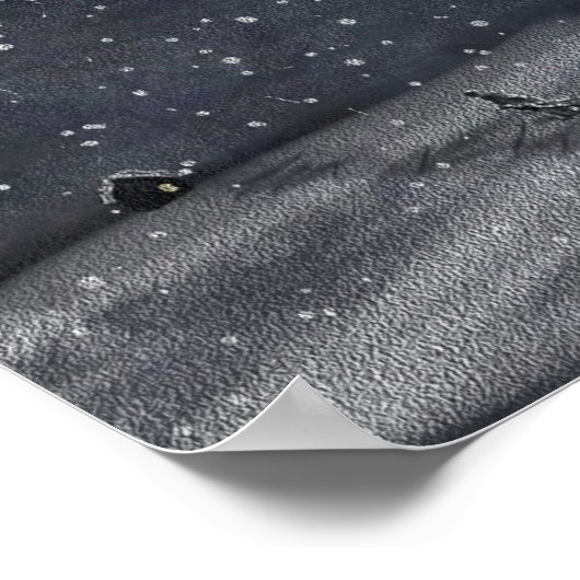 Poster scène nocturne enneigée paisible (Coin)