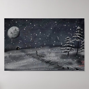 Poster scène nocturne enneigée paisible