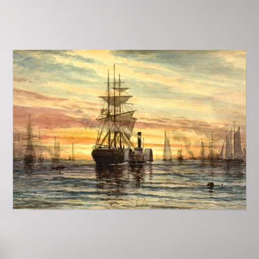 Poster Scène portuaire de Thomas Moran Imprimer (Devant)