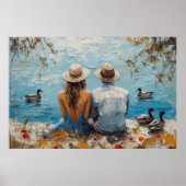 Poster Scène romantique de Lakeside avec Canards et Coupl (Devant)