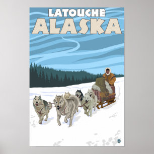 Poster Scène Sledding de chien - Latouche, Alaska