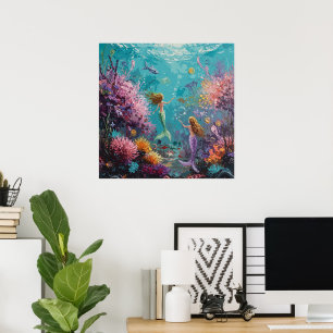 Poster Scène sous-marine de sirène enchantée