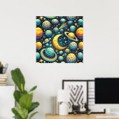 Poster Scène spatiale fantaisiste (Bureau à domicile)