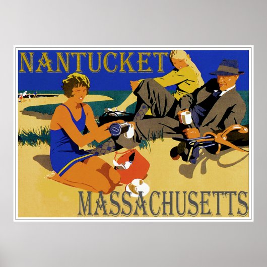 Poster Scène vintage de la plage de Nantucket (Devant)