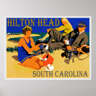 Poster Scène vintage de plage de Hilton Head