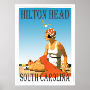 Poster Scène vintage de plage de Hilton Head