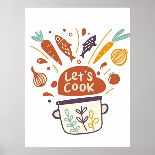 Poster Scène Whimsical Kitchen avec "Let’s Cook" Texte - (Devant)