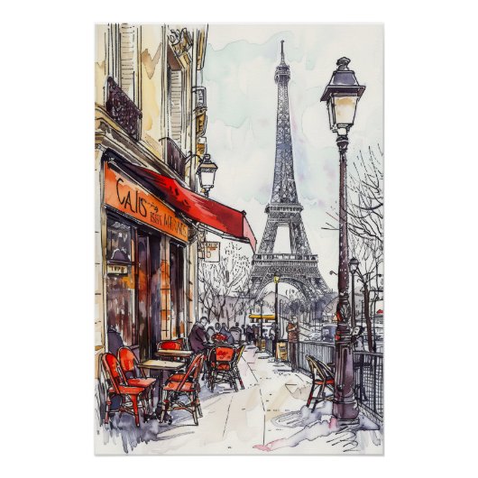 Poster Scènes Paris dessinées à la main (Devant)