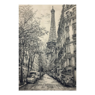 Poster Scènes Paris dessinées à la main