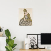 Poster Schiele - Edith avec une robe rayée assise (Bureau à domicile)