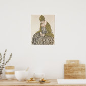 Poster Schiele - Edith avec une robe rayée assise (Cuisine)