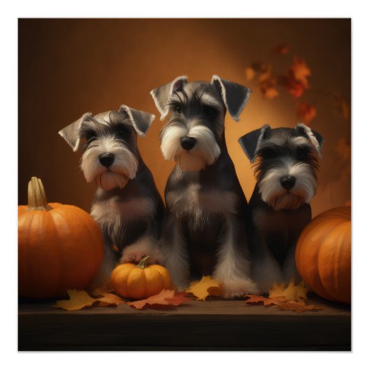 Poster Schnauzer Chiot Automne Citrouille de plaisir (Devant)