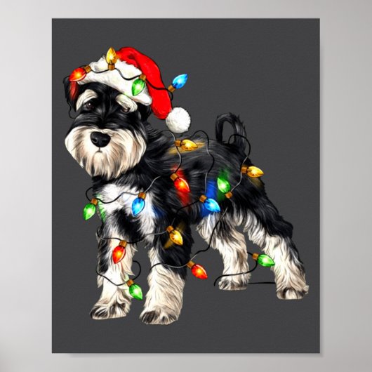 Poster Schnauzer Christmas Dog Christmas Lights Santa Hat (Devant)