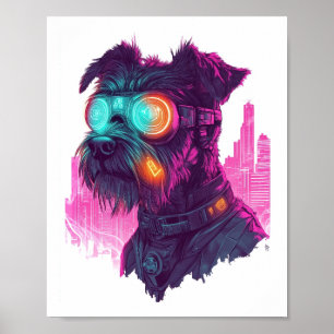 Poster Schnauzer Cyberpunk � Chien Néon Futuriste