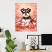 Poster Schnauzer de la Saint-Valentin avec des cœurs (Bureau à domicile)