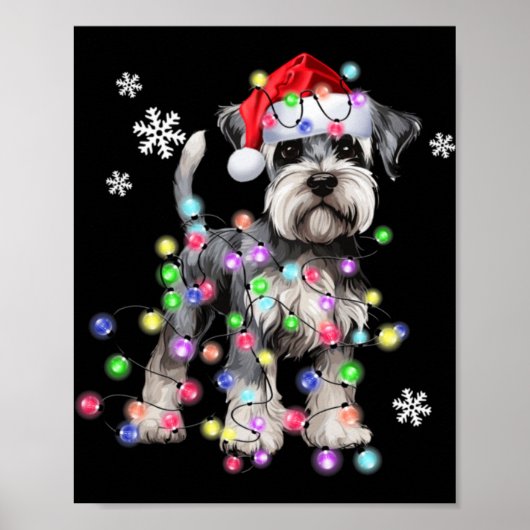 Poster Schnauzer Dog Reindeer Christmas Lights Ugly Xmas (Devant)