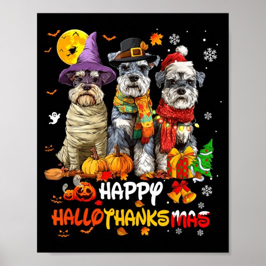 Poster Schnauzer Happy Hallothanksmas Dog Lover Christmas (Devant)