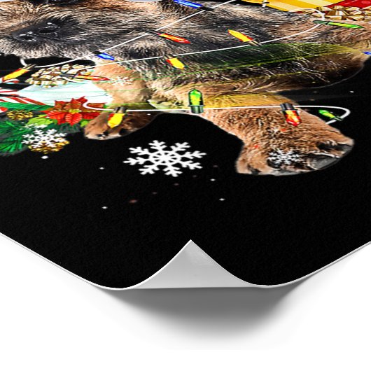 Poster Schnauzer Miniature père Noël avec lumières de Noë (Coin)