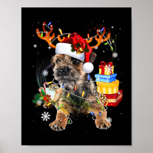 Poster Schnauzer Miniature père Noël avec lumières de Noë