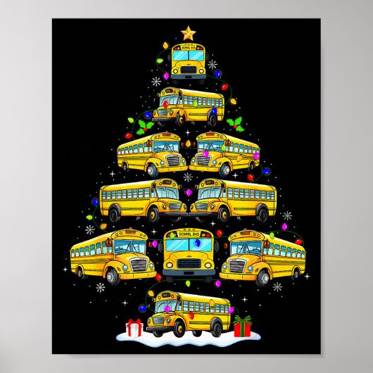 Poster School Bus Christmas Tree Funny Santa Bus Driver P (Devant)
