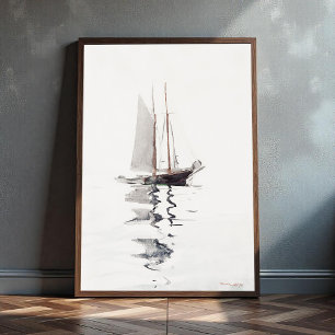 Poster Schooner à deux mâts avec Dory par Winslow Homer