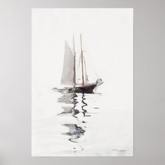 Poster Schooner à deux mâts avec Dory par Winslow Homer