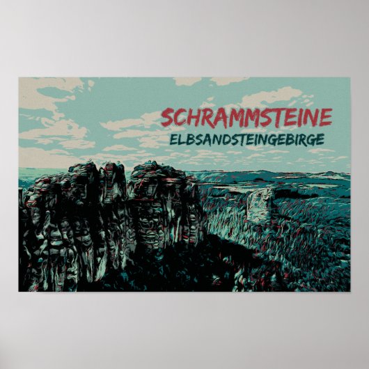 Poster Schrammsteine, Monts Elbe Sandstone (Devant)