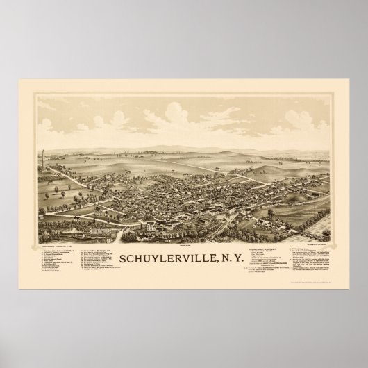Poster Schuylerville, NY Carte panoramique - 1889 (Devant)
