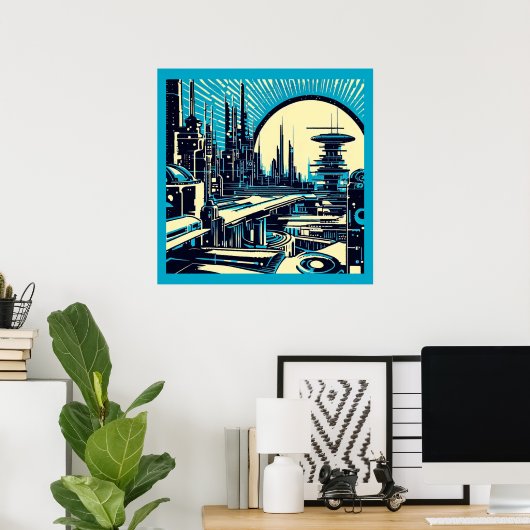 Poster Sciage urbain futuriste SF 3 (Bureau à domicile)