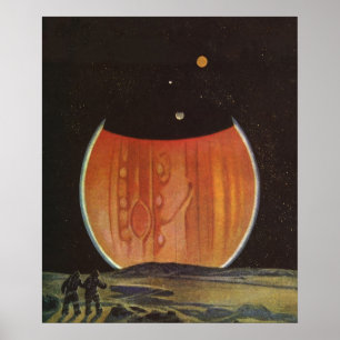 Poster Science-fiction vintage, astronautes sur Ganymède