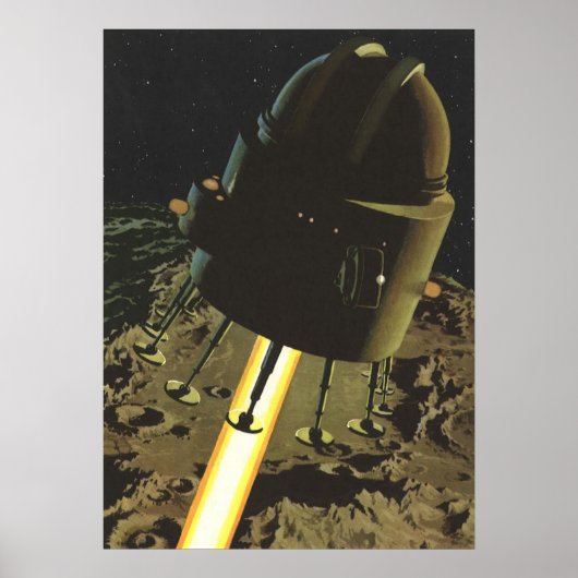 Poster Science-fiction vintage, atterrissage de fusée sur (Devant)
