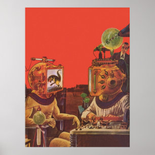 Poster Science-fiction vintage, casques aliens Steam Punk