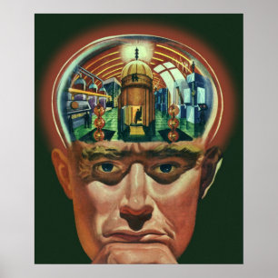 Poster Science-fiction vintage, Cerveau d'alien en labora