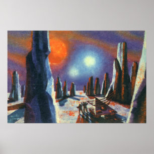 Poster Science-fiction vintage de planète étrangère avec
