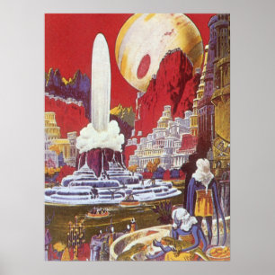 Poster Science-fiction vintage, la ville perdue d'Atlanti