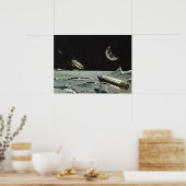 Poster Science-fiction vintage, Rocket Ships Moon Planets (Cuisine)