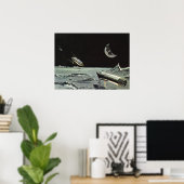 Poster Science-fiction vintage, Rocket Ships Moon Planets (Bureau à domicile)