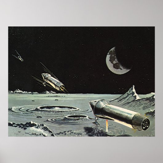 Poster Science-fiction vintage, Rocket Ships Moon Planets (Devant)