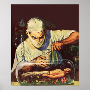 Poster Science-fiction vintage, Scientifique fou en labor
